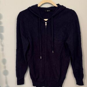 Quince Navy Hooded Zip-Up 100% Cashmere sweater